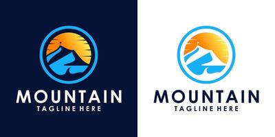 abstrakt Logo Design von Berg Ansichten und Sonnenaufgang vektor