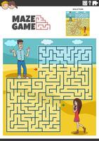 labyrint spel aktivitet med tecknad serie ung par tecken vektor