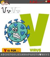 brev v från alfabet med virus karaktär vektor