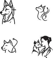 hund och kvinna kissing vektor logotyp
