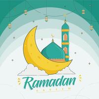 ramadan måne i mörk lila himmel bakgrund, ramadan mubarak, ramadan kareem, typografi mall. vektor