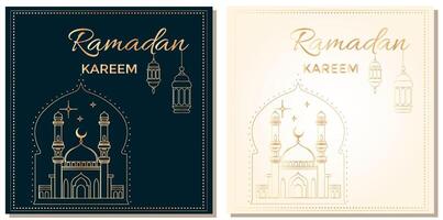 eid al-fitr Mubarak, Ramadan karem, islamisch Gruß Karte einstellen mit golden Moschee auf Luxus elegant Hintergrund. Vektor Illustration zum Muslim Fest von Ramadan Monat.
