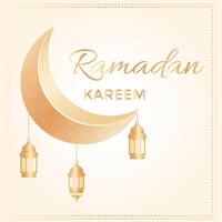 Ramadan kareem Hintergrund mit hängend golden Laternen, und golden Halbmond Mond mit Arabisch Muster. islamisch Hintergrund zum Poster, Banner, Gruß Karten. Ramadan, eid, Mubarak und Muslim Kultur vektor