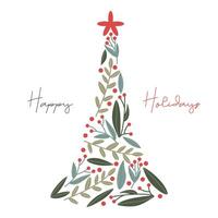 glücklich Ferien Weihnachten Baum Silhouette Karte vektor