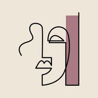 abstrakt minimalistisk ansikte ett linje teckning. porträtt av skön kvinna mode logotyp. vektor