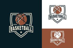 retro Jahrgang amerikanisch Sport Schild Basketball Verein Logo, Basketball Verein. Turnier Basketball Verein Emblem, Design Vorlage mit mehrere dunkel und Licht Hintergründe vektor