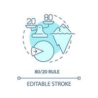 80 20 regel mjuk blå begrepp ikon. tid förvaltning. runda form linje illustration. abstrakt aning. grafisk design. lätt till använda sig av i infografik, PR material, artikel, blog posta vektor