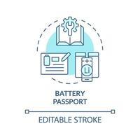 Batterie Reisepass Sanft Blau Konzept Symbol. Industrie Verordnung. Verbraucher Schutz, Produkt Sicherheit. runden gestalten Linie Illustration. abstrakt Idee. Grafik Design. einfach zu verwenden im Broschüre, Heft vektor