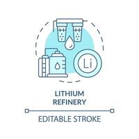 litium raffinaderi mjuk blå begrepp ikon. cell montering. resurs administrering. batteri produktion industri. runda form linje illustration. abstrakt aning. grafisk design. lätt till använda sig av i broschyr vektor