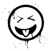Gesicht mit Zunge aus Emoticon Charakter. sprühen gemalt Graffiti Lächeln Gesicht mit Zunge aus im schwarz Über Weiß. isoliert auf Weiß Hintergrund. Vektor Illustration