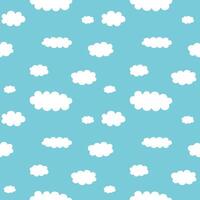 söt tecknad serie vit moln på ljus blå bakgrund. klotter sömlös mönster vektor. minimal tapet. design för tyg, textil, unge kläder, skjorta, kjol, klänning, lakan, pyjamas, natt kostym. vektor