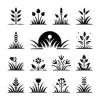 uppsättning silhuett stil logotyp med växt tema, natur ikoner på vit bakgrund. vektor