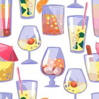 hell Cocktails, Getränke im Brille nahtlos Muster. bunt Ornament im Karikatur Stil. abstrakt Design zum Sommer- drucken, wickeln, Dekor, Stoff, Textil, Hintergrund, Tapeten. vektor