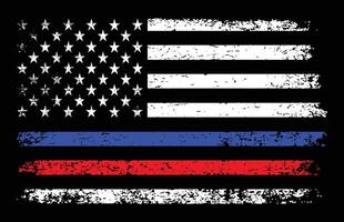 Jahrgang amerikanisch Polizei und Feuerwehrmann Unterstützung Flagge Design. vektor