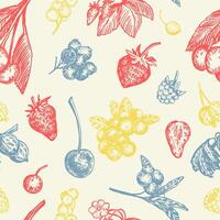 nahtlos Muster von Beeren. Sommer- Obst Beere Ornament. Hand gezeichnet Vektor Illustration. abstrakt Design.