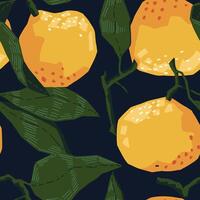 sömlös mönster av mandariner i modern geometrisk stil. vektor illustration av citrus- frukter. mandarin apelsiner abstrakt prydnad.