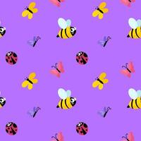 nahtlos Muster mit Biene, Schmetterling und Marienkäfer vektor
