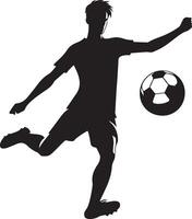 minimal ung fotboll spelare sparkar en boll utgör vektor silhuett, svart Färg silhuett 13