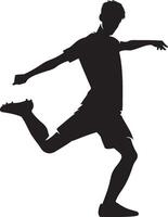 minimal jung Fußball Spieler treten ein Ball Pose Vektor Silhouette, schwarz Farbe Silhouette 17