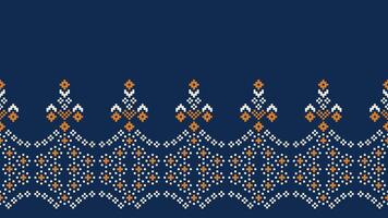 traditionell etnisk motiv ikat geometrisk tyg mönster korsa stitch.ikat broderi etnisk orientalisk pixel Marin blå bakgrund. abstrakt, vektor, illustration. textur, halsduk, dekoration, tapeter. vektor