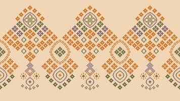 traditionell etnisk motiv ikat geometrisk tyg mönster korsa stitch.ikat broderi etnisk orientalisk pixel brun grädde bakgrund. abstrakt, vektor, illustration. textur, halsduk, dekoration, tapeter. vektor