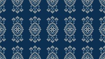 traditionell etnisk motiv ikat geometrisk tyg mönster korsa stitch.ikat broderi etnisk orientalisk pixel Marin blå bakgrund. abstrakt, vektor, illustration. textur, halsduk, dekoration, tapeter. vektor