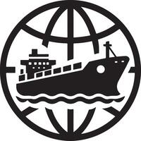 minimal International Versand Tanker Schiff unter runden gestalten Logo Vektor Symbol 19