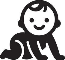 minimal söt leende bebis krypande ikon svart Färg silhuett, logotyp, ClipArt, symbol 7 vektor