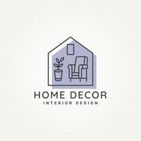 minimalistisch Zuhause Dekor Innere Design Linie Kunst Logo Vorlage Vektor Illustration Design