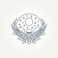 skalle med vingar och blomma linje konst ikon logotyp mall vektor illustration design. enkel modern tatuering design, t-shirt utskrift, och motorcykel klubb begrepp