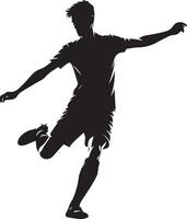 minimal ung fotboll spelare sparkar en boll utgör vektor silhuett, svart Färg silhuett 16