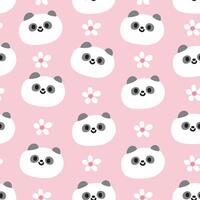 nahtlos Muster von süß Panda Bär Gesicht mit winzig Blume Symbol auf Rosa Hintergrund.chinesisch wild Tier Charakter Karikatur Designer Kleidung drucken screen.kawaii.vector.illustration. vektor