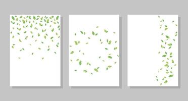 fliegend Grün Tee Blätter einstellen von Postkarte Hintergründe. Vektor Illustration. Sozial Medien Banner Vorlage, zum Geschichten, Beiträge, Blogs.