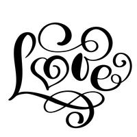 handskriven inskription KÄRLEK Lycklig Alla hjärtans dagkort, romantiskt citationstecken för design hälsningskort, tatuering, semesterinbjudningar, fotoöverlägg, t-shirt tryck, flygblad, affischdesign vektor