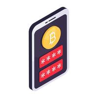 Prämie herunterladen Symbol von Handy, Mobiltelefon sichern Bitcoin vektor