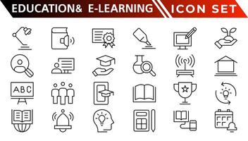 Bildung und E-Learning Netz Symbole im Linie Stil. Schule, Universität, Lehrbuch, Lernen. Vektor Illustration