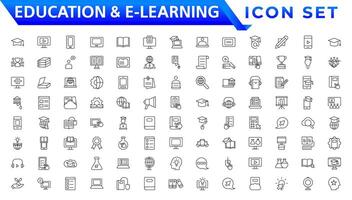 Bildung und E-Learning Netz Symbole im Linie Stil. Schule, Universität, Lehrbuch, Lernen. Vektor Illustration