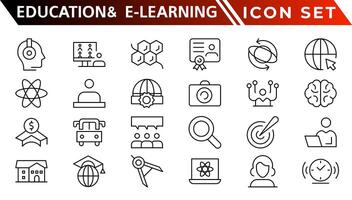 Bildung und E-Learning Netz Symbole im Linie Stil. Schule, Universität, Lehrbuch, Lernen. Vektor Illustration