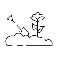 Boden Linie Symbol. einfach Pflanzen verbunden Vektor Linie Symbol. enthält eine solche Symbole wie Blatt auf Hand und wachsend Bedingungen. Saat und Bewässerung. Frühling.