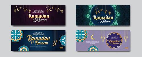 4 annorlunda ramadan kareem hälsningar baner uppsättning design mall vektor