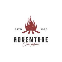 Hipster Jahrgang Lagerfeuer Logo Design. Logo zum Camping, Abenteuer Tierwelt, Lagerfeuer. vektor