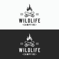 Hipster Jahrgang Lagerfeuer Logo Design. Logo zum Camping, Abenteuer Tierwelt, Lagerfeuer. vektor