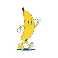 banan retro maskot. rolig tecknad serie karaktär av banan. vektor