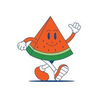 vattenmelon retro maskot. rolig tecknad serie karaktär av vattenmelon. vektor