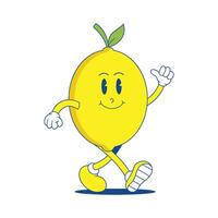 Zitrone retro Maskottchen. komisch Karikatur Charakter von Zitrone vektor