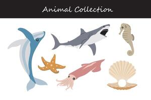 Tiere Sammlung isoliert auf Weiß Hintergrund. eben Stil Vektor Illustration.