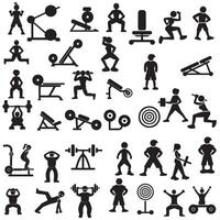 ai generiert Person Fitnessstudio trainieren Stock Zahl Silhouette Symbol einstellen vektor