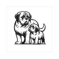 ai genererad engelsk mastiff hund familj ClipArt illustration i svart och vit vektor