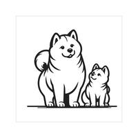 ai genererad akita hund familj ClipArt illustration i svart och vit vektor