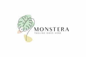 logotyp monstera växt blad linjär kontinuerlig stil dragen klotter. naturlig tropisk skönhet mode vägg konst dekor begrepp. vektor